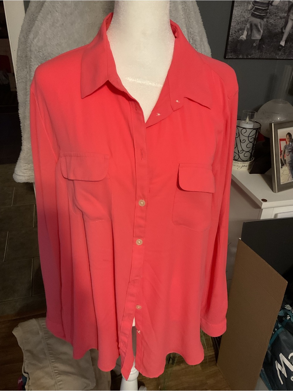 LOFT Coral  Button Front Blouse